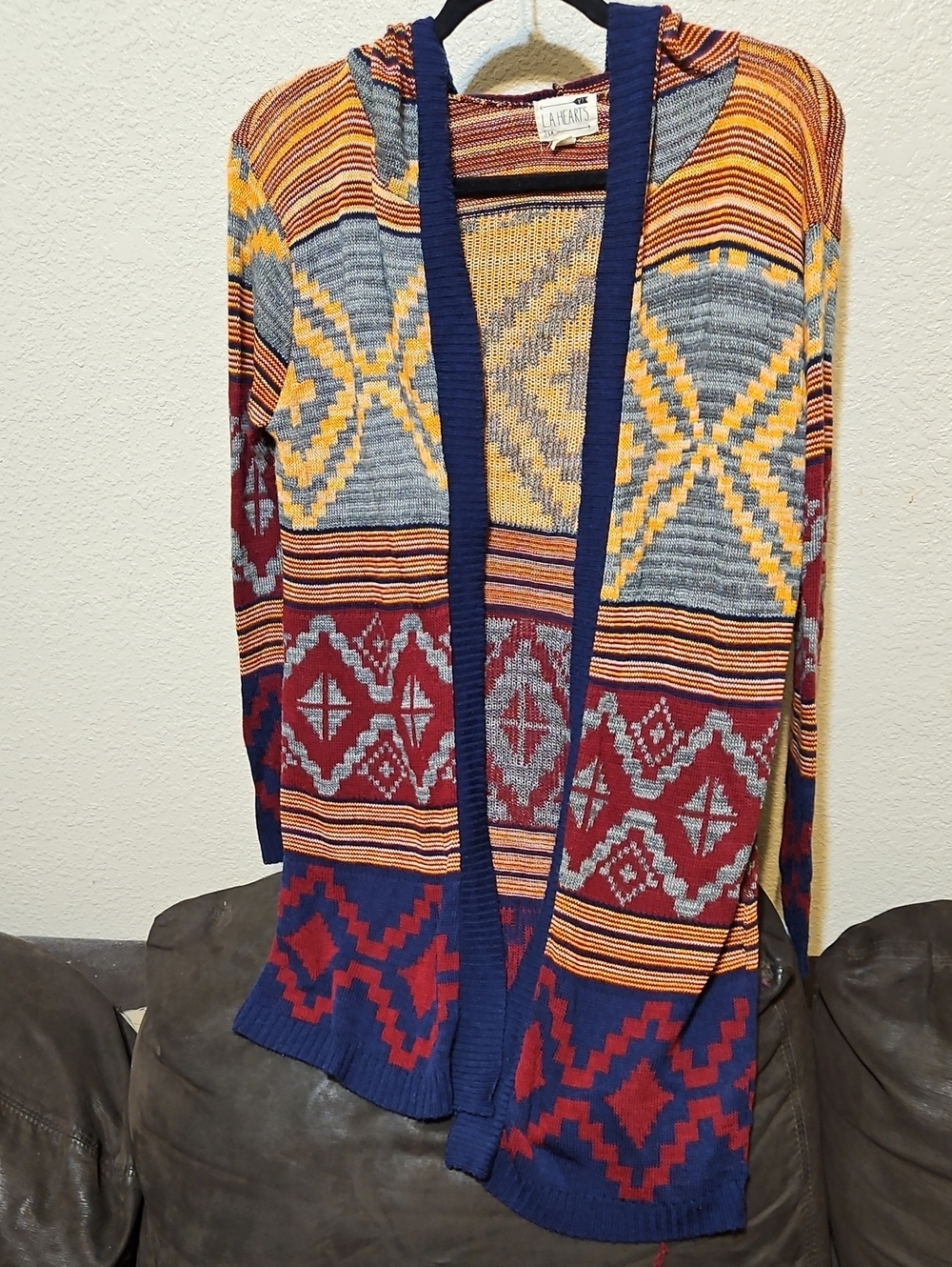 La Hearts Multicolor Open-Front Women's Cardigan - Navy, Red, Yellow, Gray
